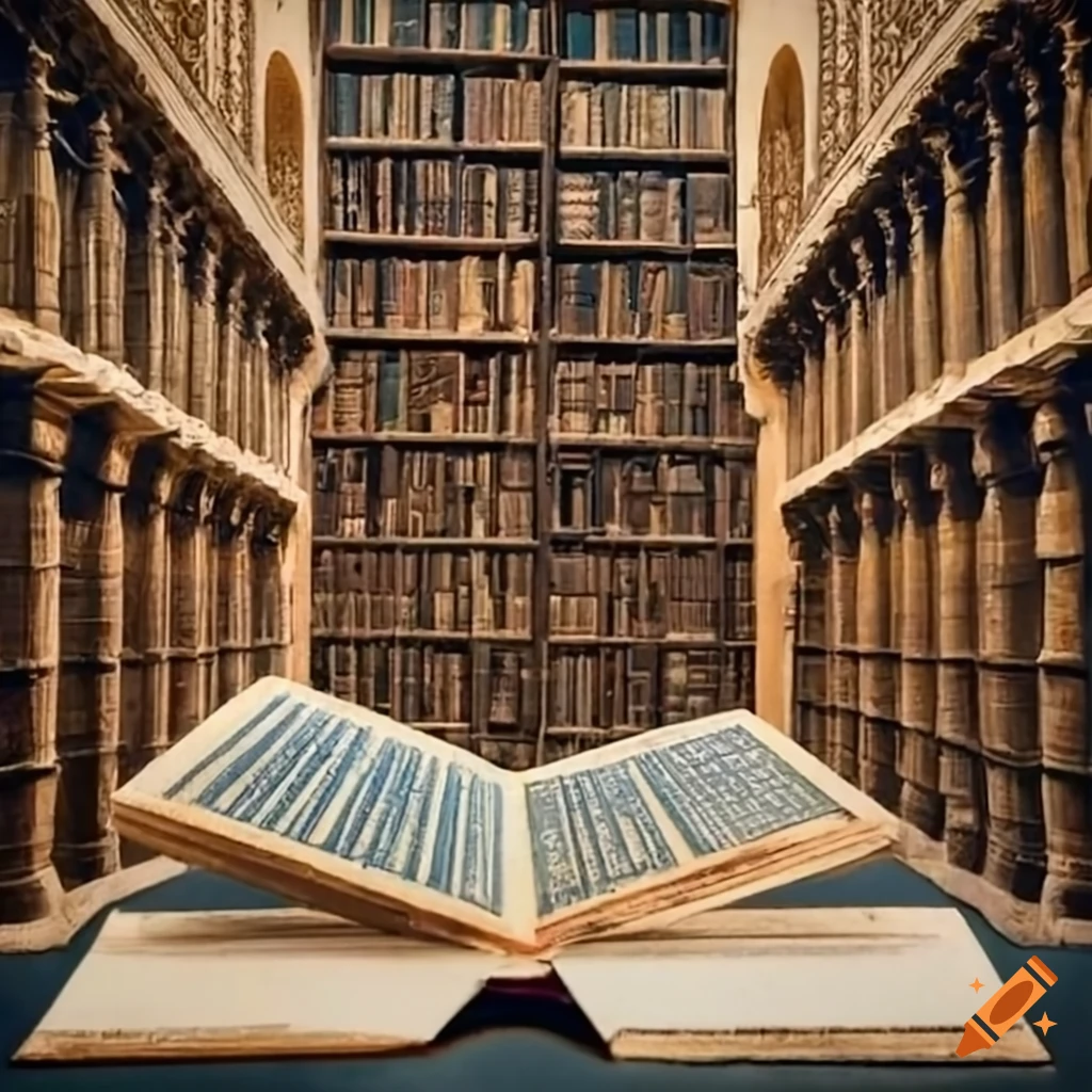 Books in a vast old Babylonian library