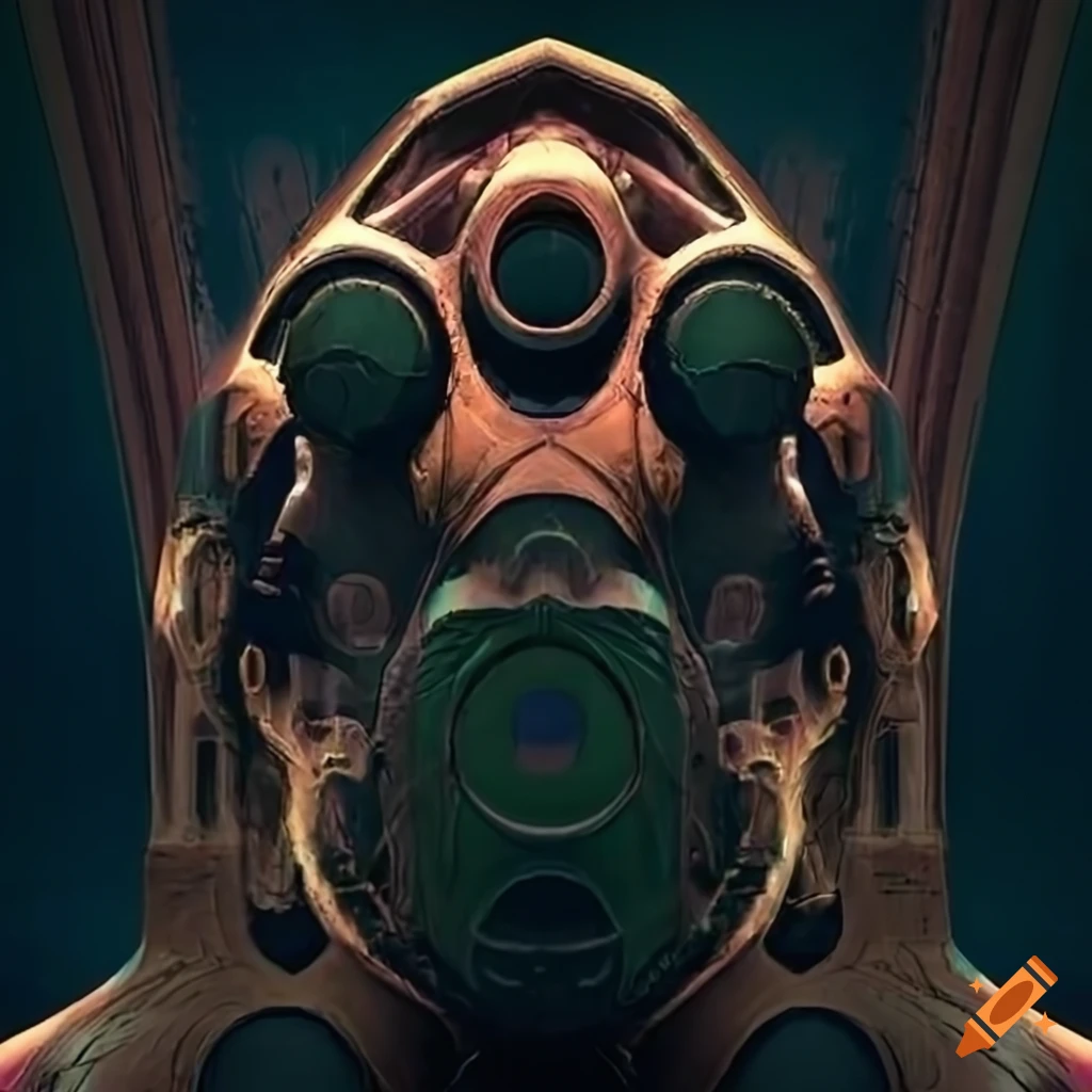 Surrealist aliens inside an organic spaceship with strange machines