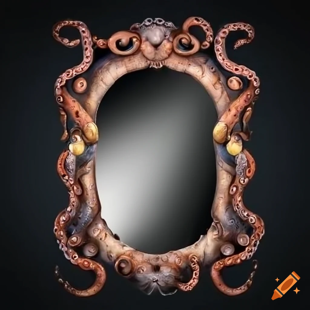Antique mirror with octopus tentacles around its frame
