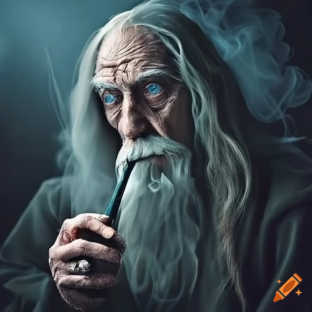 Grey wizard enjoying a pipe
