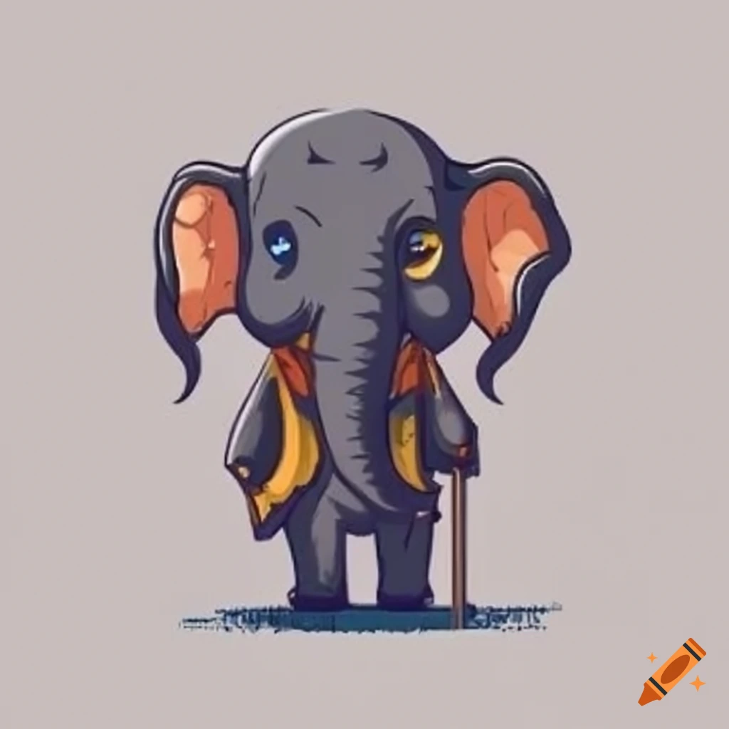 Working elephant in minimalist 2D drawing on white background