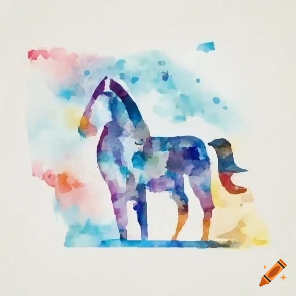 Minimalist astronaut and horse in geometric shapes on plain background