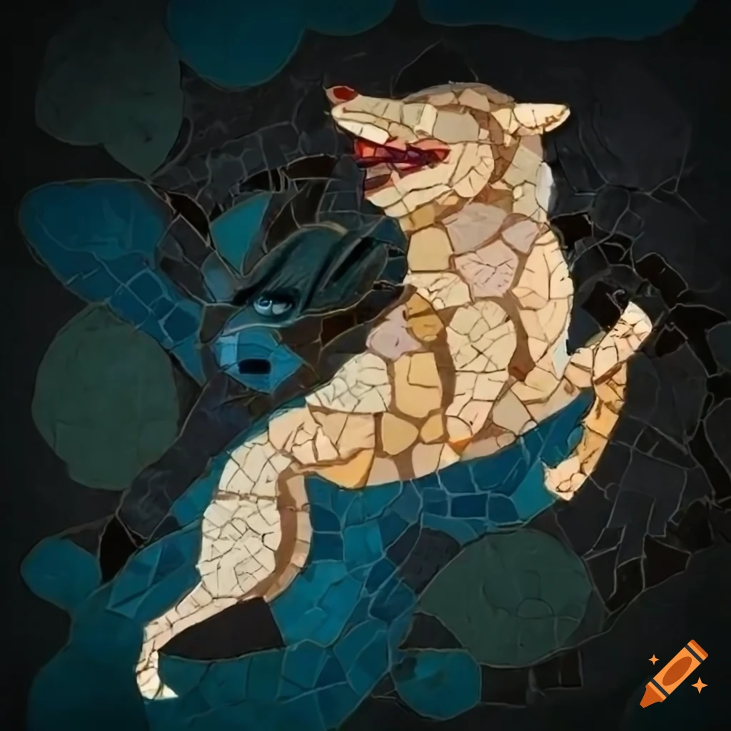 Jumping wolf mosaic