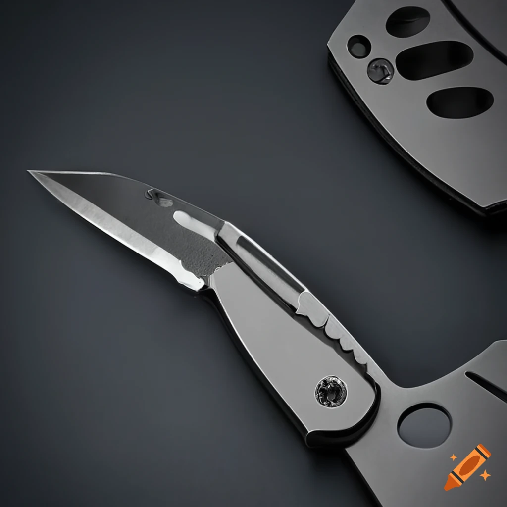Spyderco jackknife scalpel on dark glass steel table with futuristic Japan style