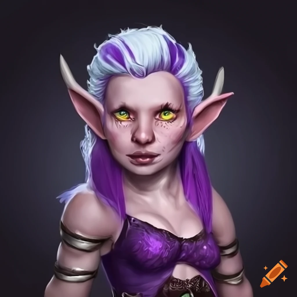 Dragon sorcerer female gnome with purple and white hair