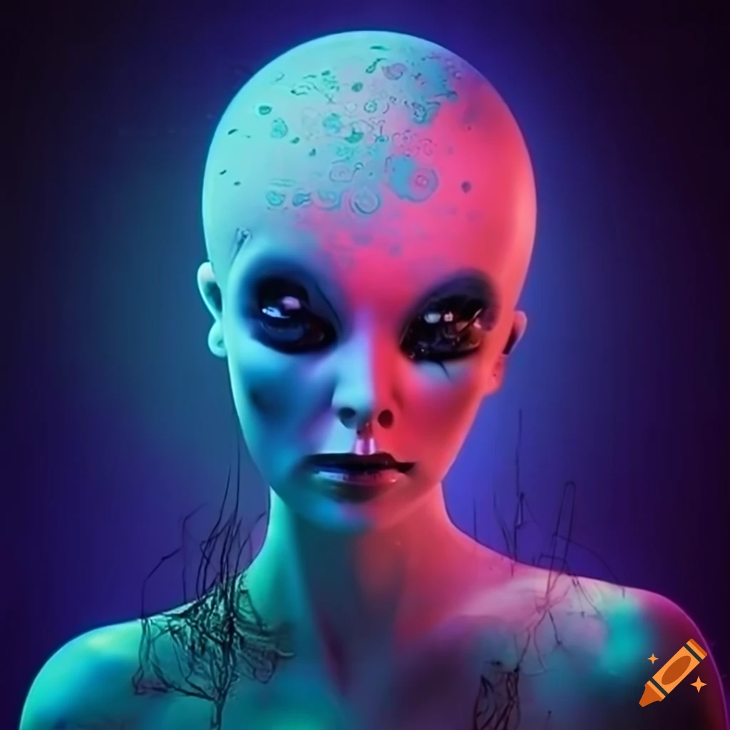 Surrealist aliens inside an asymmetric organic spaceship with vintage 1960s Christmas show featuring The Fabulettes
