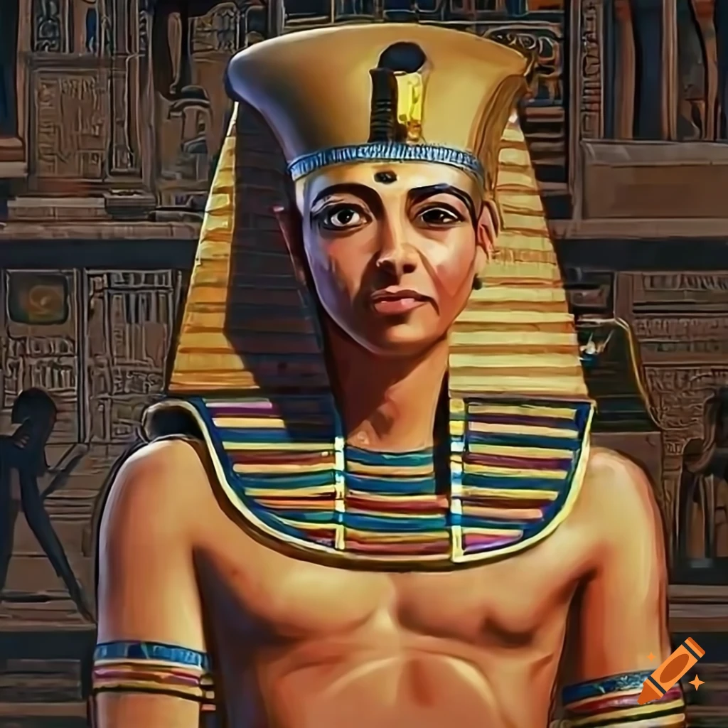 Ancient Egyptian soldier in front of temple historic painting in HD 4k