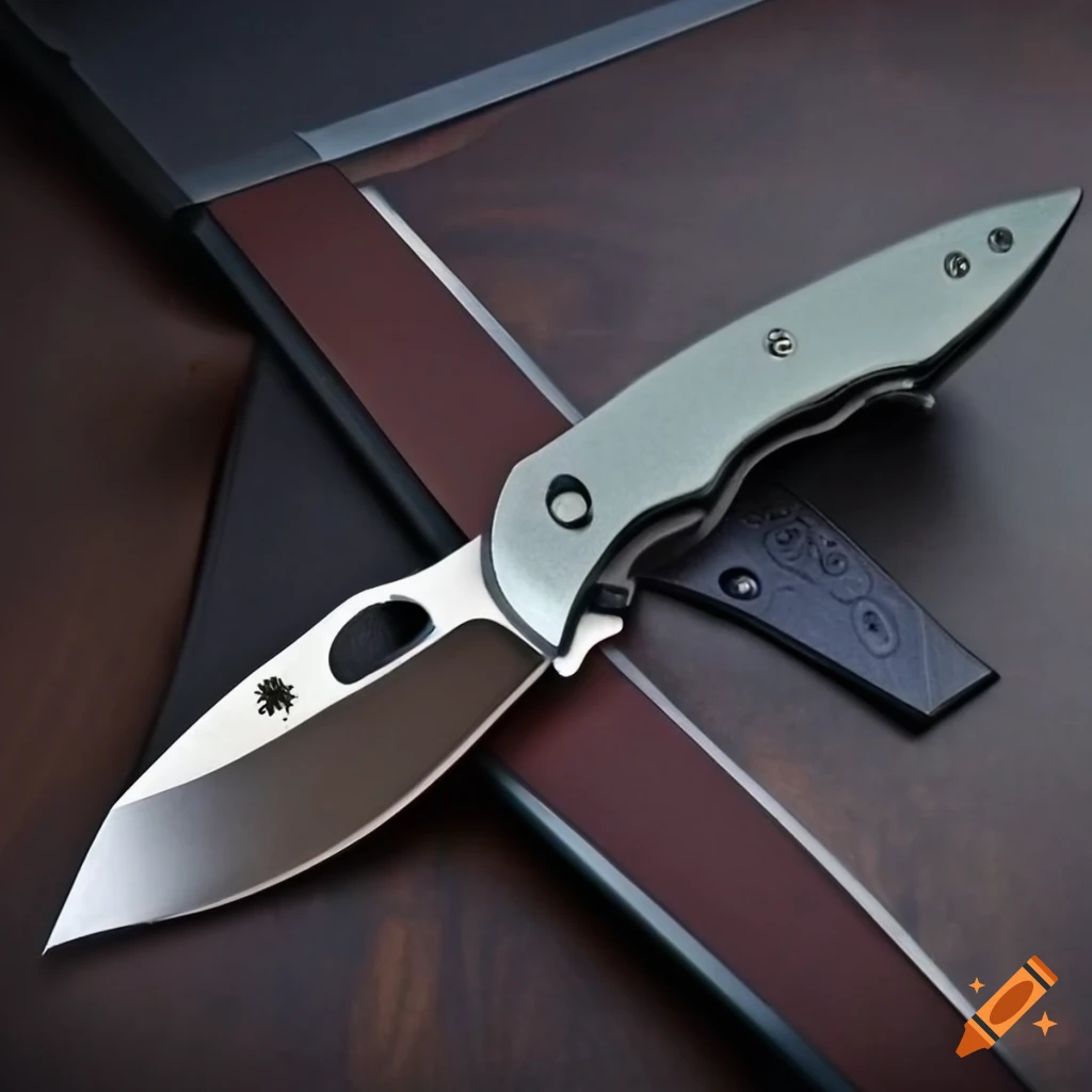 Spyderco jackknife scalpel on dark glass steel table with futuristic Japan style