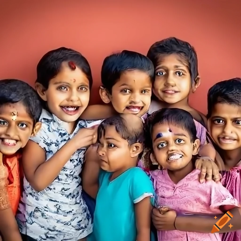 Happy Indian group of children showing confidence