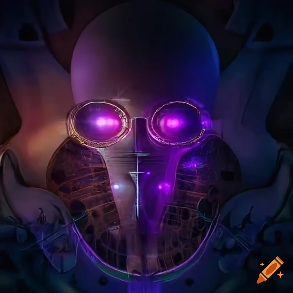 Surrealist aliens inside an asymetric organic spaceship with strange machines and light boards
