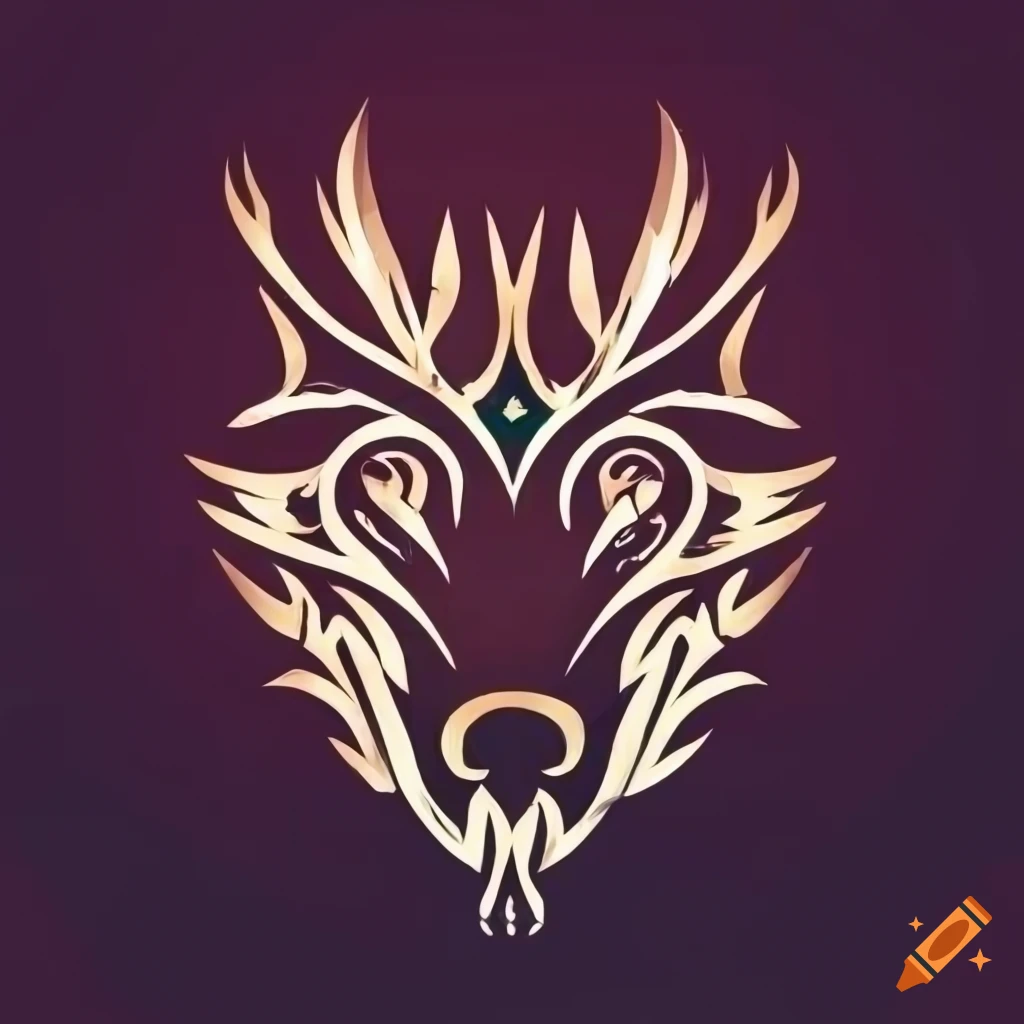 Tribal art style logo of tree shape and wolf head
