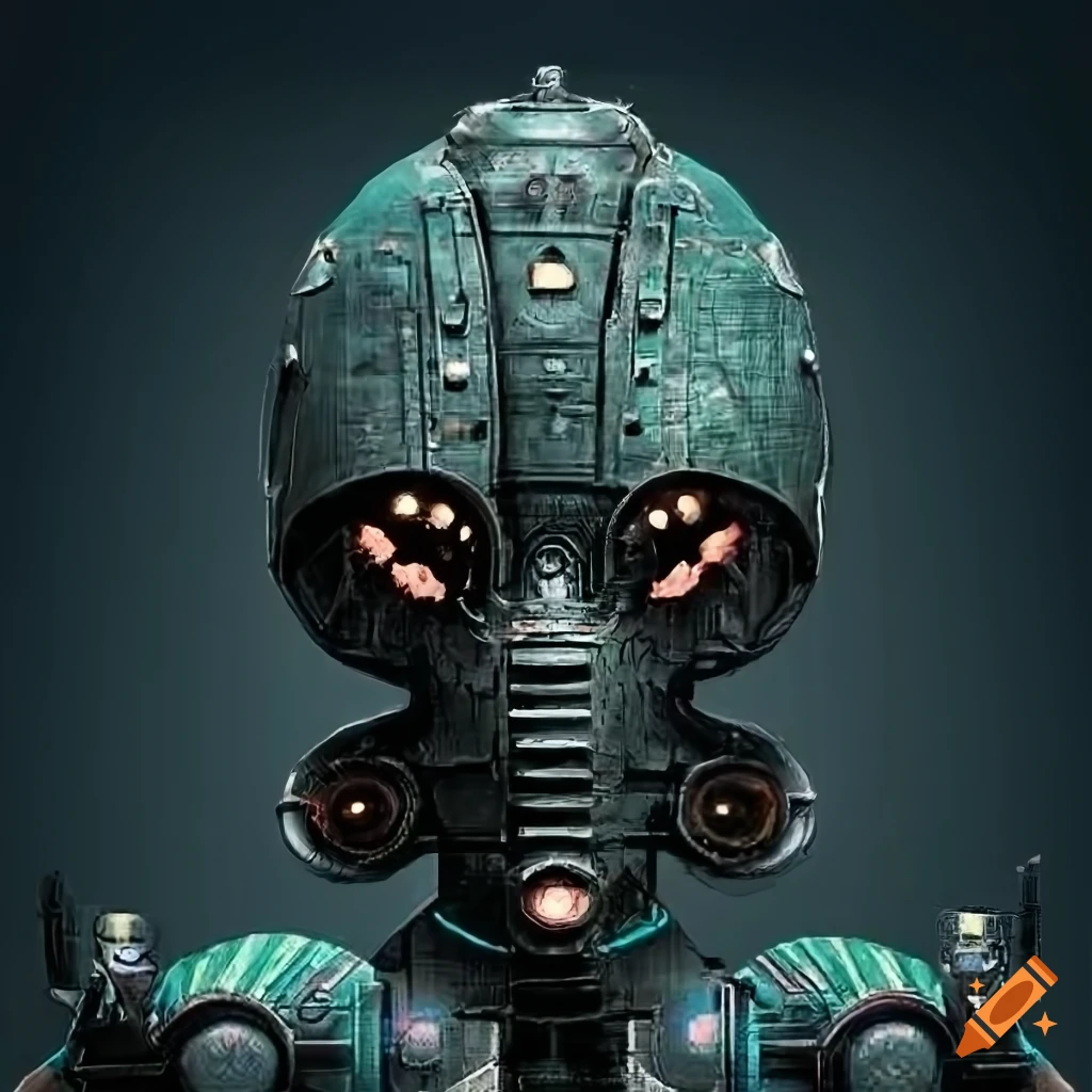 Surrealist aliens exploring an asymmetrical organic spaceship with strange machines and light boards