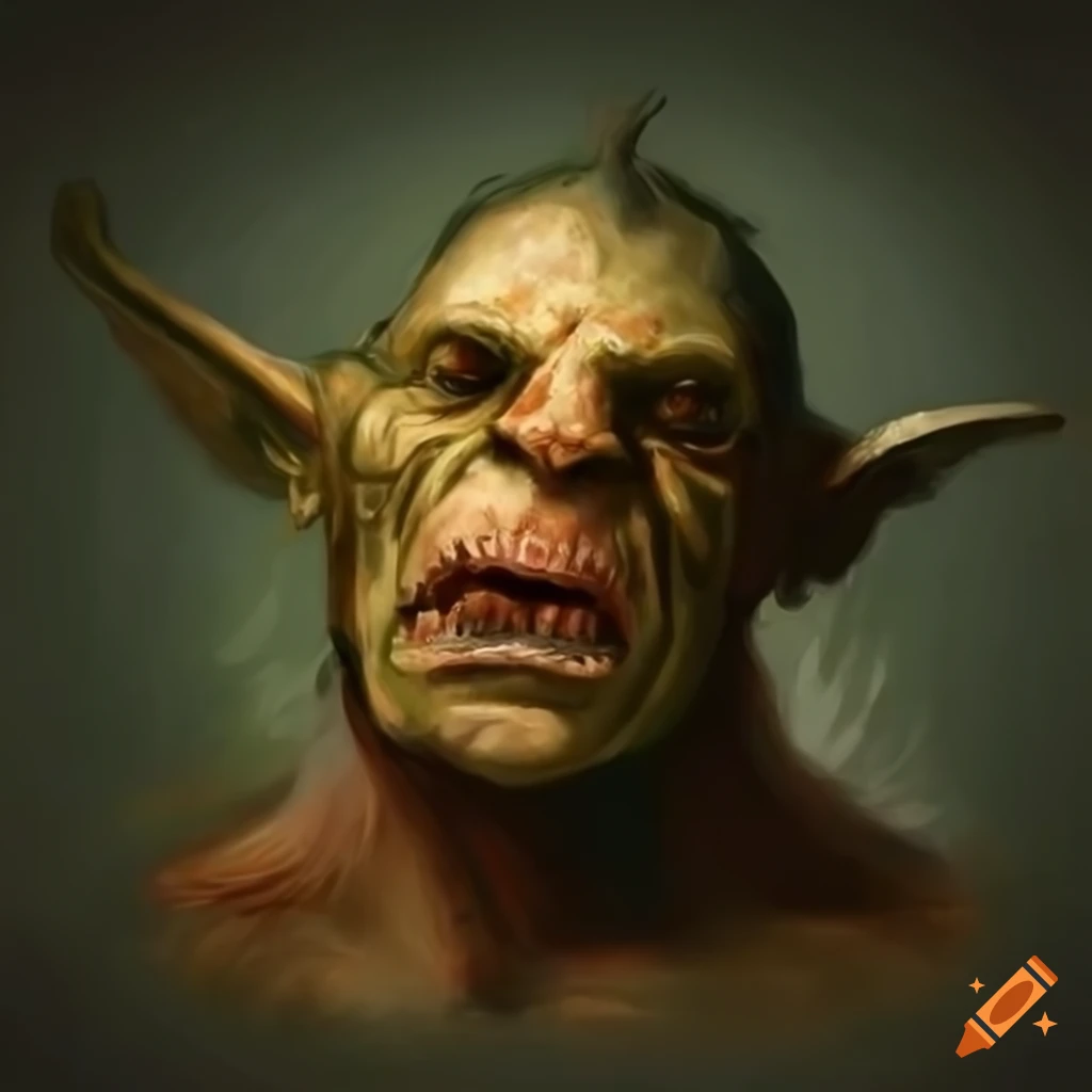 French impressionist portrait of an orc with sea life skin