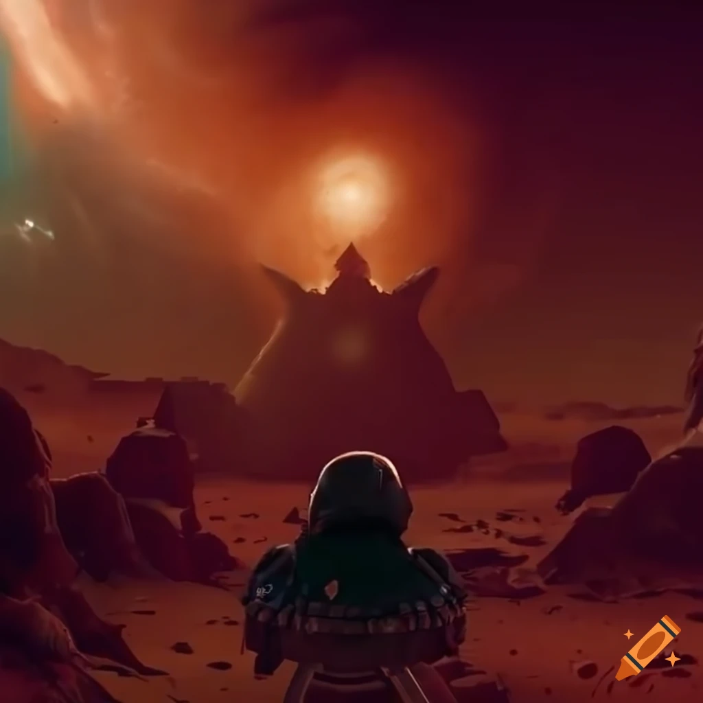 Sci-fi fantasy scene with Diablo and No Man's Sky elements