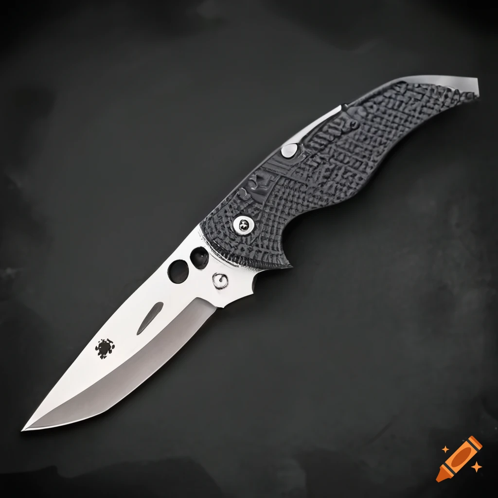 Spyderco jackknife scalpel on dark glass steel table with futuristic Japan style