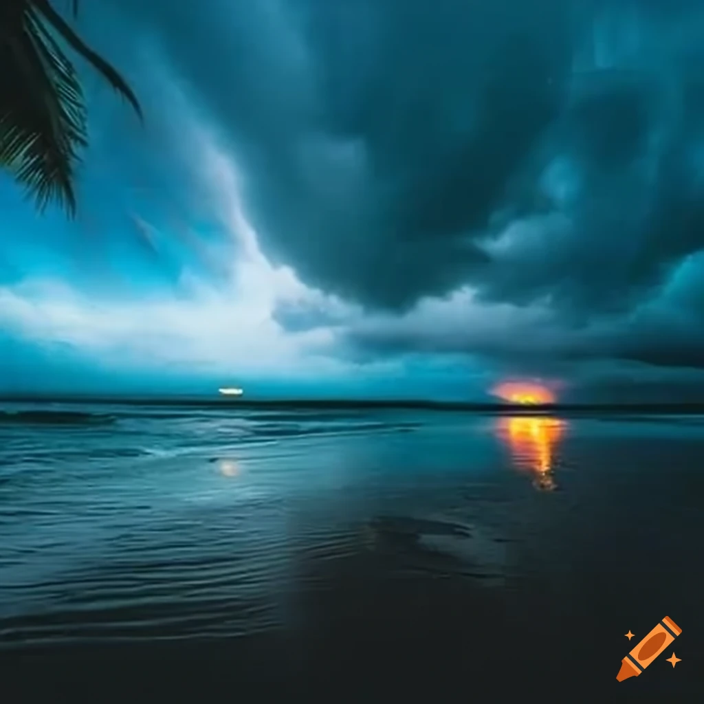Sandy beach during a tropical storm