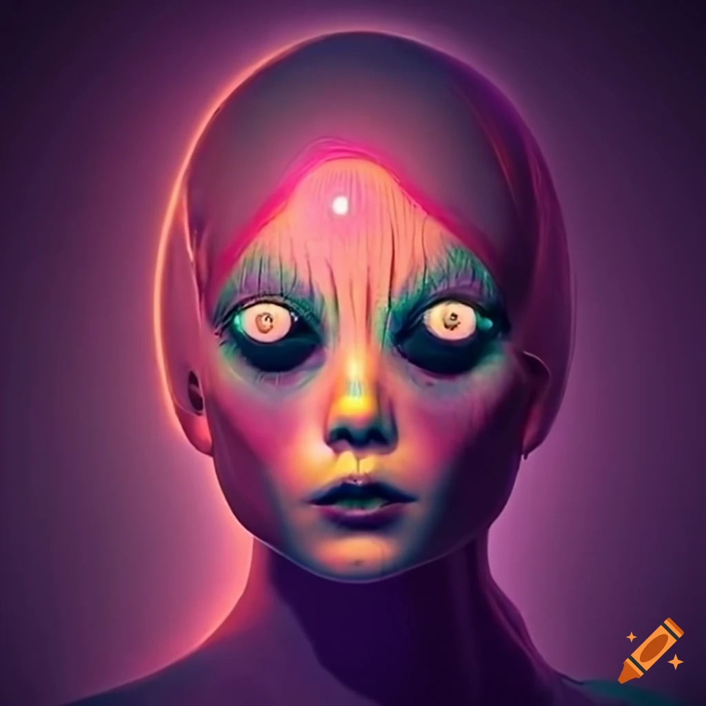 Surrealist aliens inside asymetric organic spaceship with vintage 1960's Christmas show featuring The Fabulettes