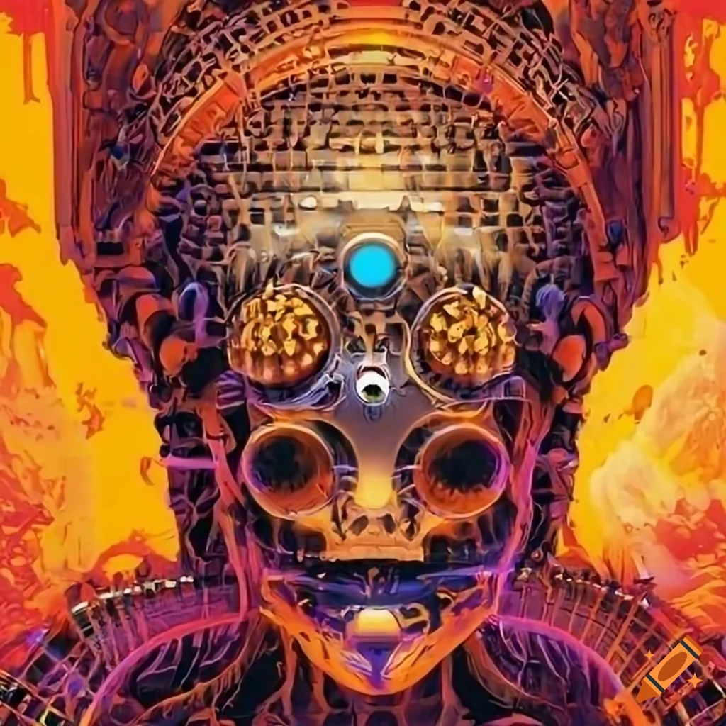 Organic machine art in 70s sci-fi style by Akira Toryiama