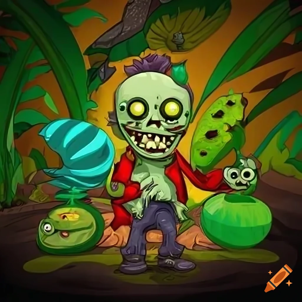 Epic battle between plants and zombies in a colorful garden
