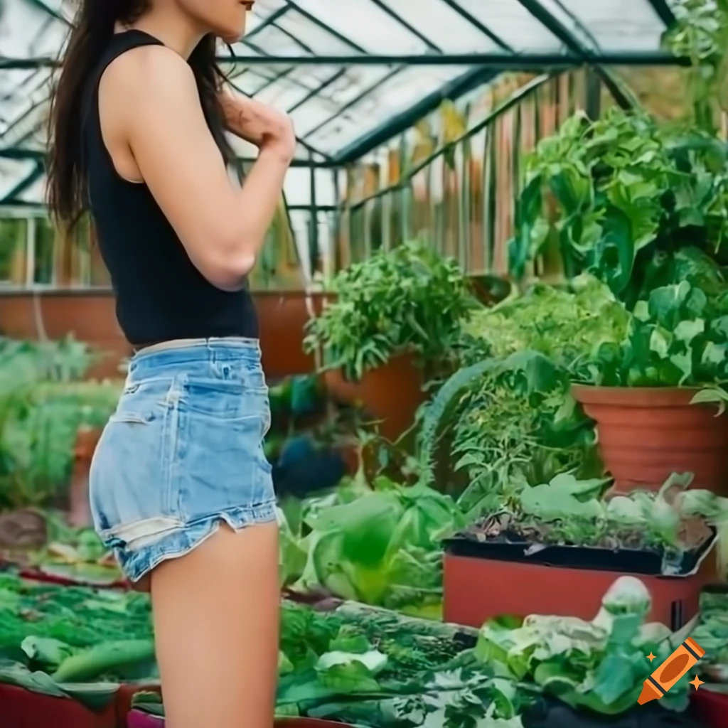 Greenhouse with lush plants and raised bed gardening