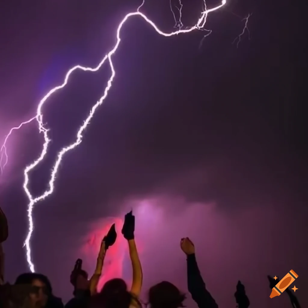 Party during a lightning storm with neon lights and balloons