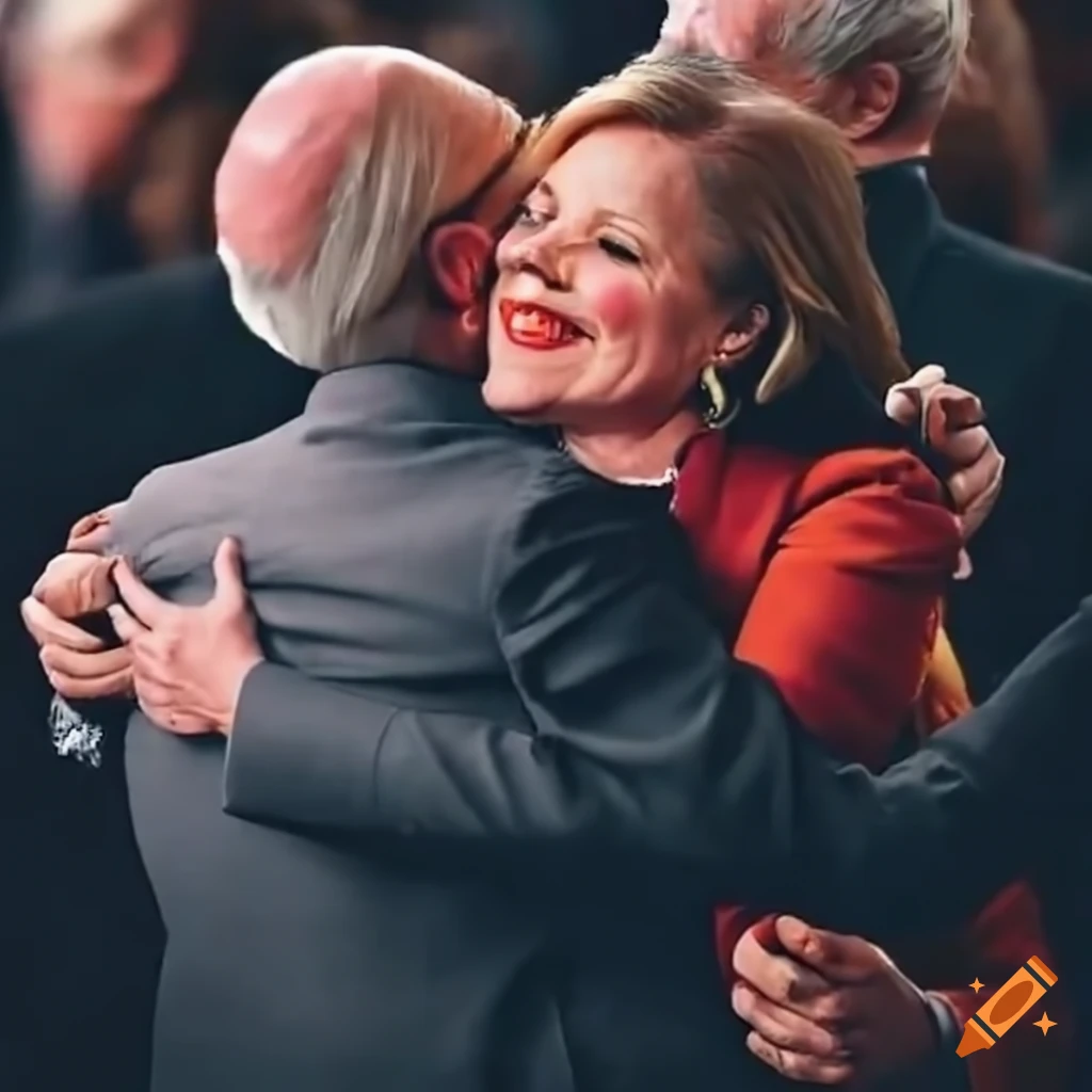 Conservative politician embracing a liberal protestor