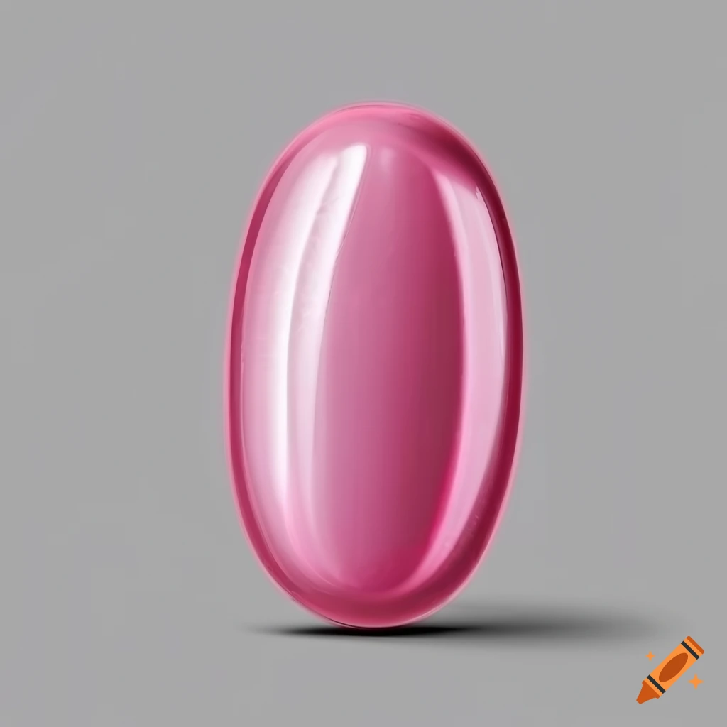 Glossy pale pink oval pill on a white background