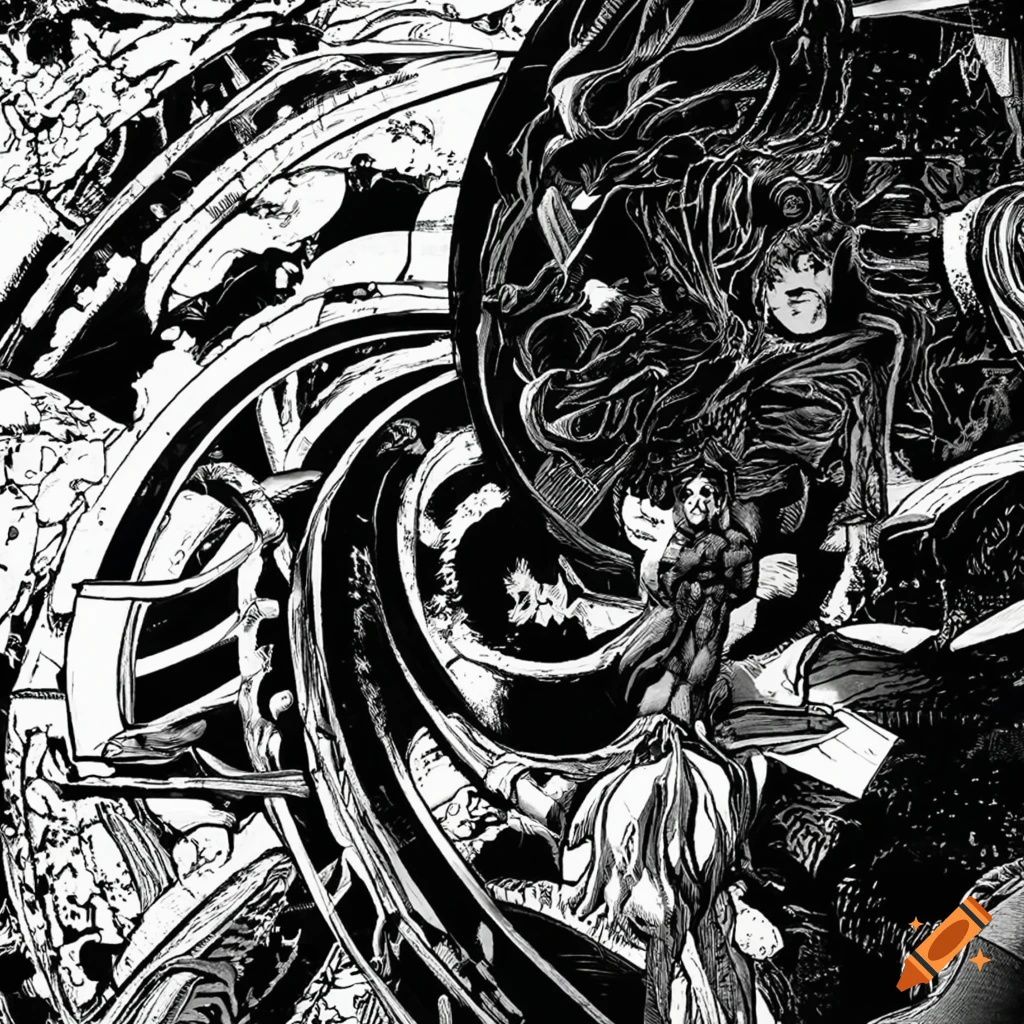 Hyper-technology black ink patterned spaceship in William Blake's style