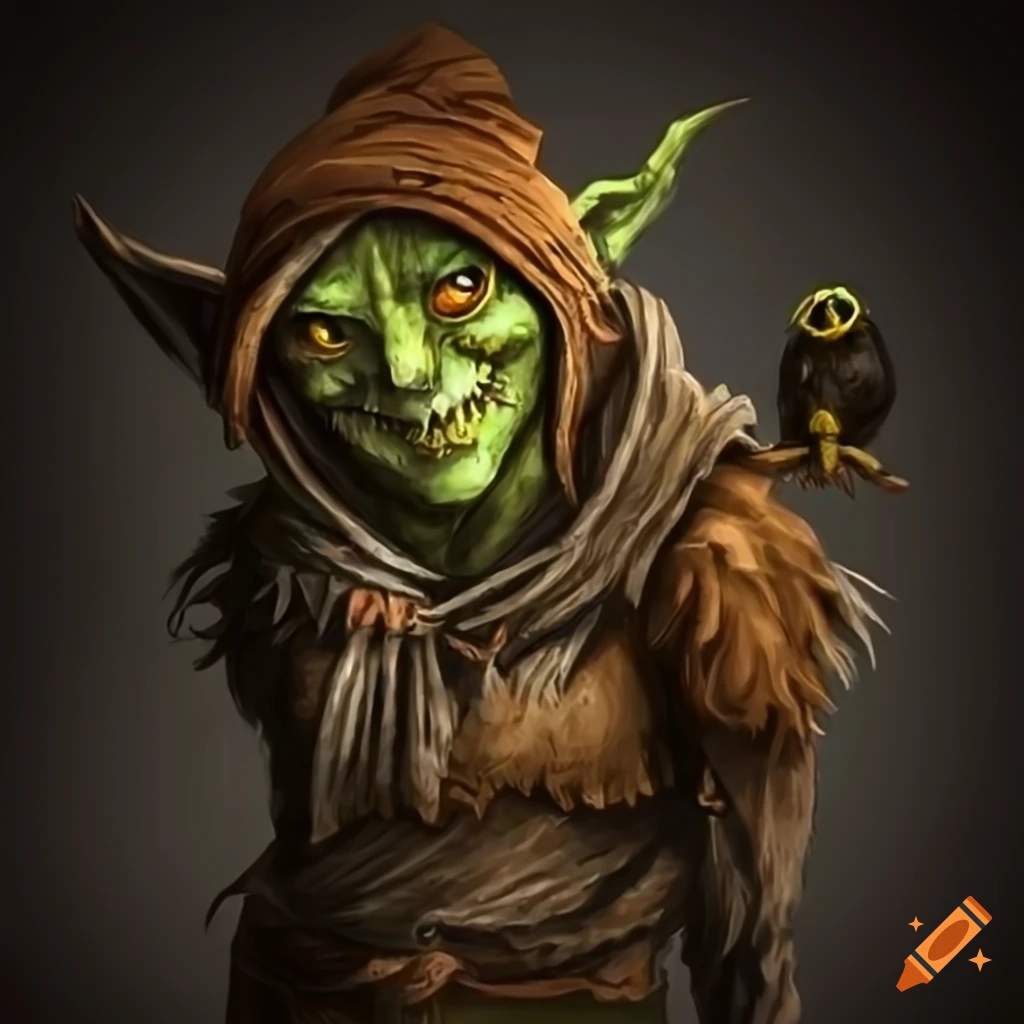 Scarecrow goblin with an owl on shoulder