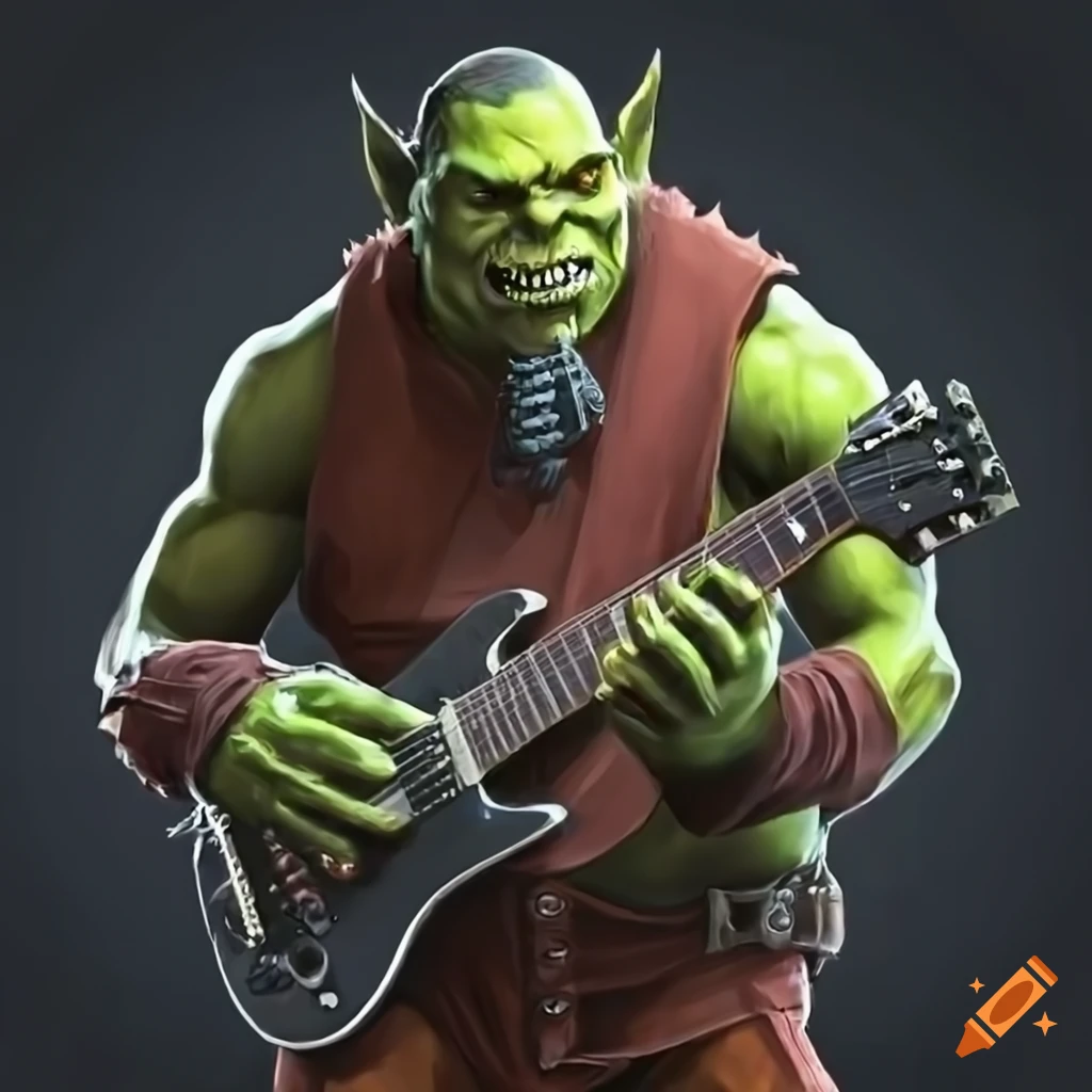 Orc playing an electric guitar
