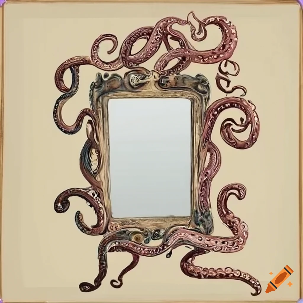 Antique mirror with octopus tentacles around its frame