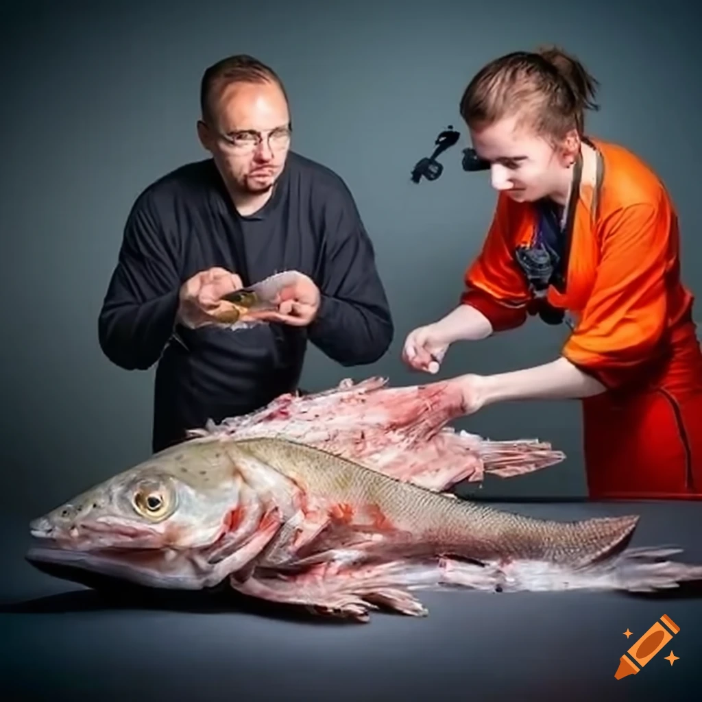 Programmers examining a dead codfish