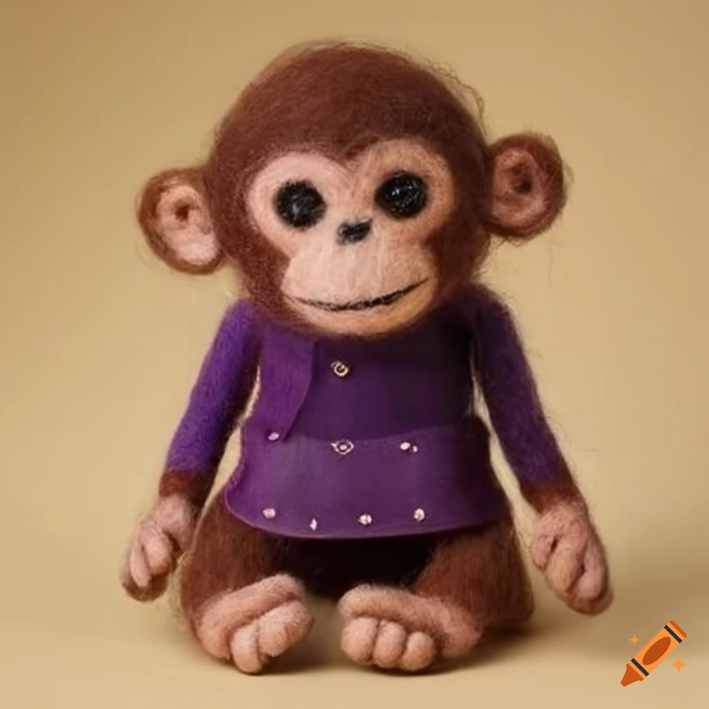 Felted wool dream monkey with outfit
