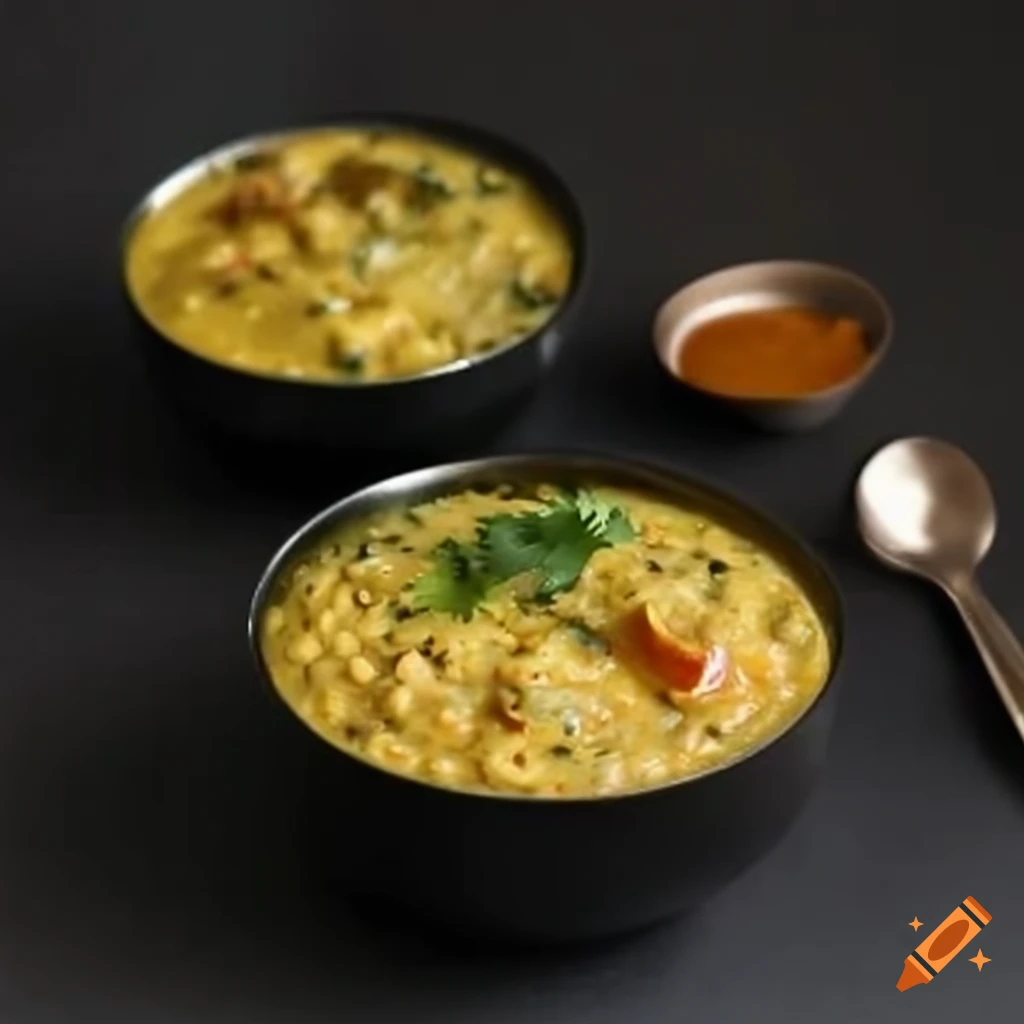 Indian Style bowl with dal tadka curry topped with green coriander