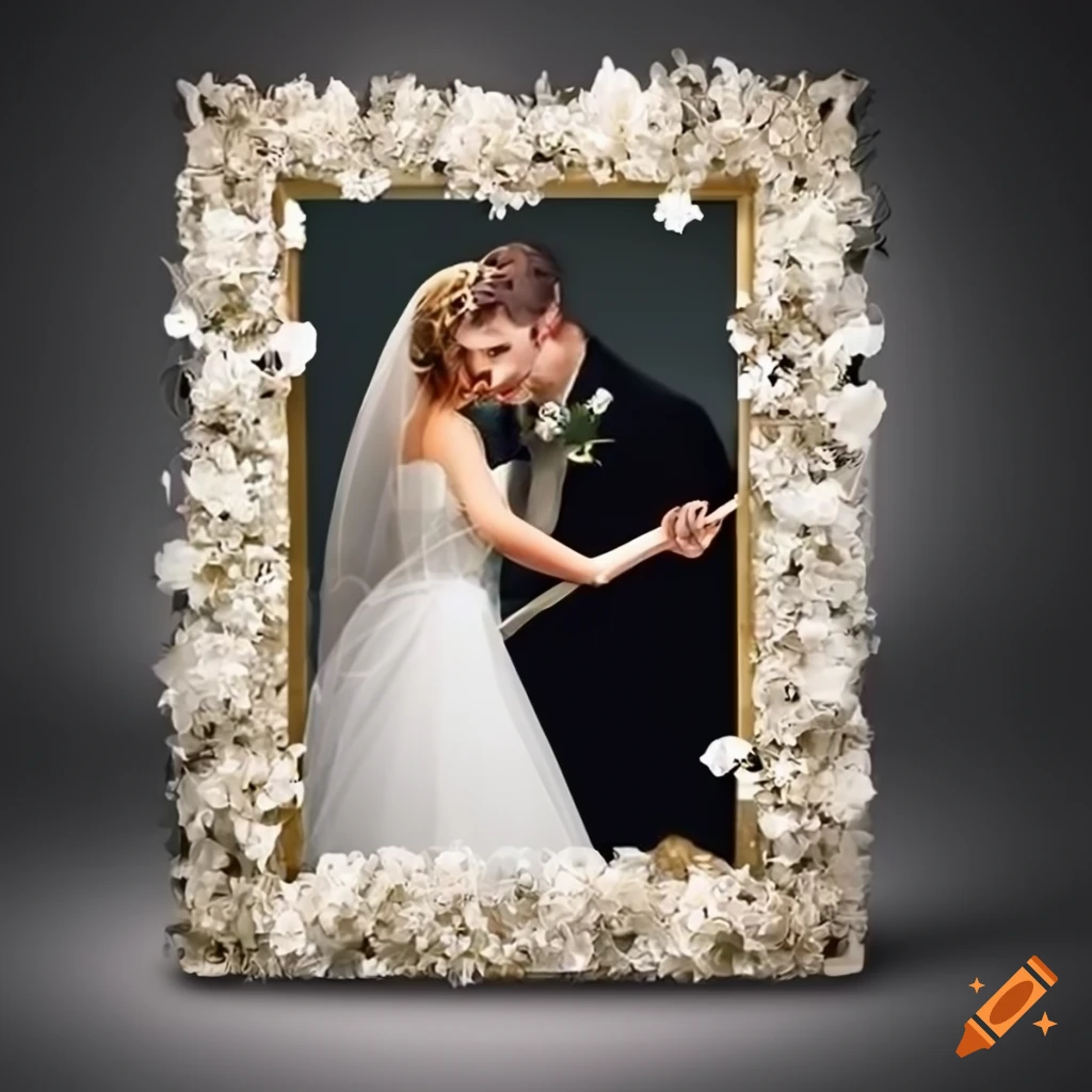 Wedding photo template framed with small white roses