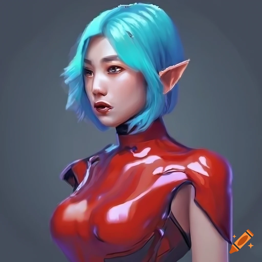 Award-winning photorealistic pixel art portrait of futuristic Korean demi-elf space commander