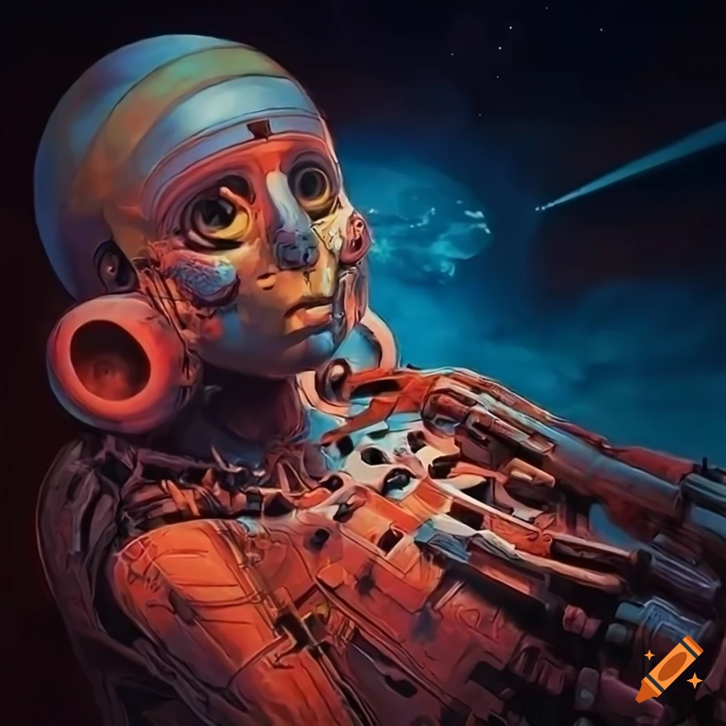 Organic machine art in 70s sci-fi style by Akira Toryiama