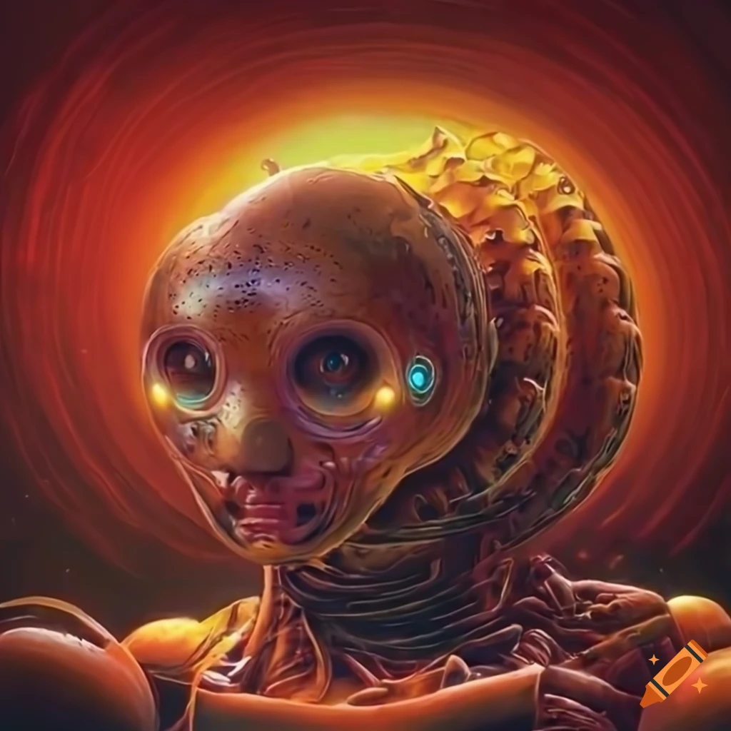 Organic machine art in 70s sci-fi style by Akira Toryiama