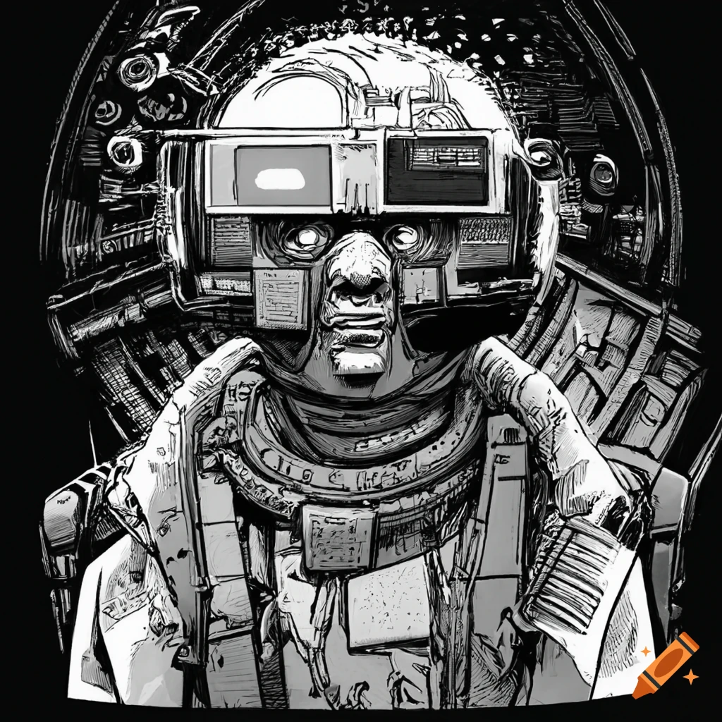 Cyberpunk pilot in Katsuhiro Otomo line art style