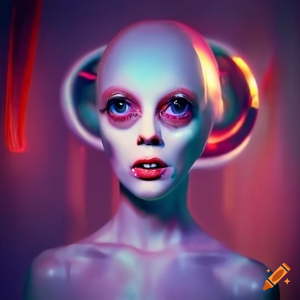 Surrealist aliens inside an organic spaceship with vintage 1960s Christmas show vibes