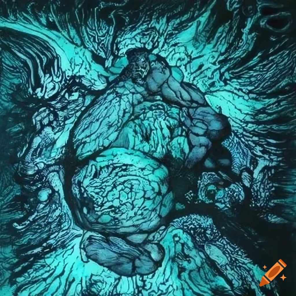 Hyper-technology black ink intricate underworld spaceship in cyan hues