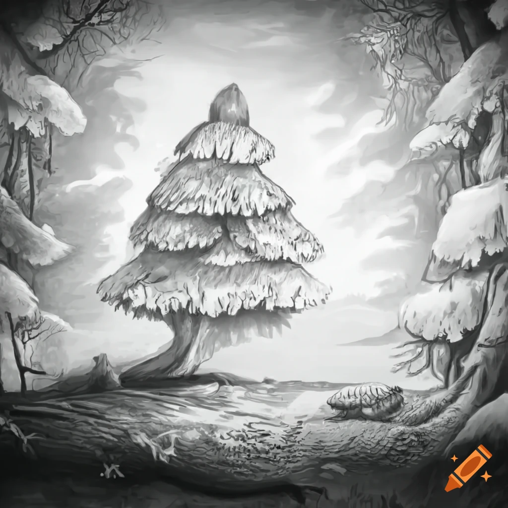 Rolo the mouse peeking from a hole in a large oak tree in a forest setting