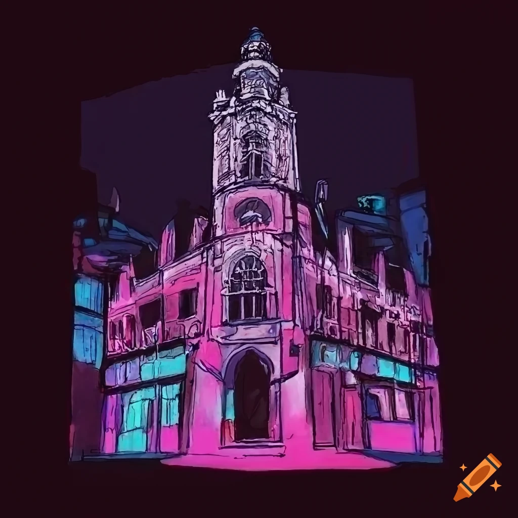 Belfry of Lille in a cyberpunk universe