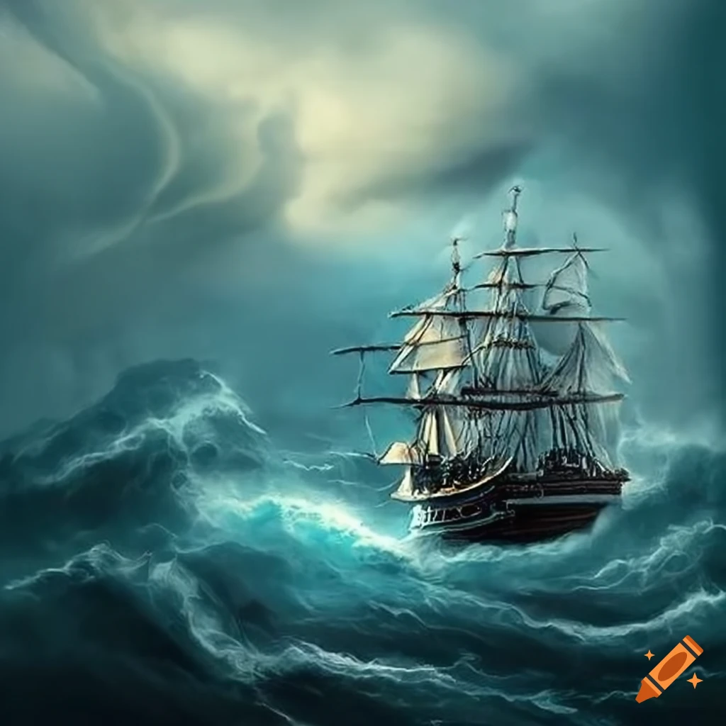 Ship navigating through a stormy sea