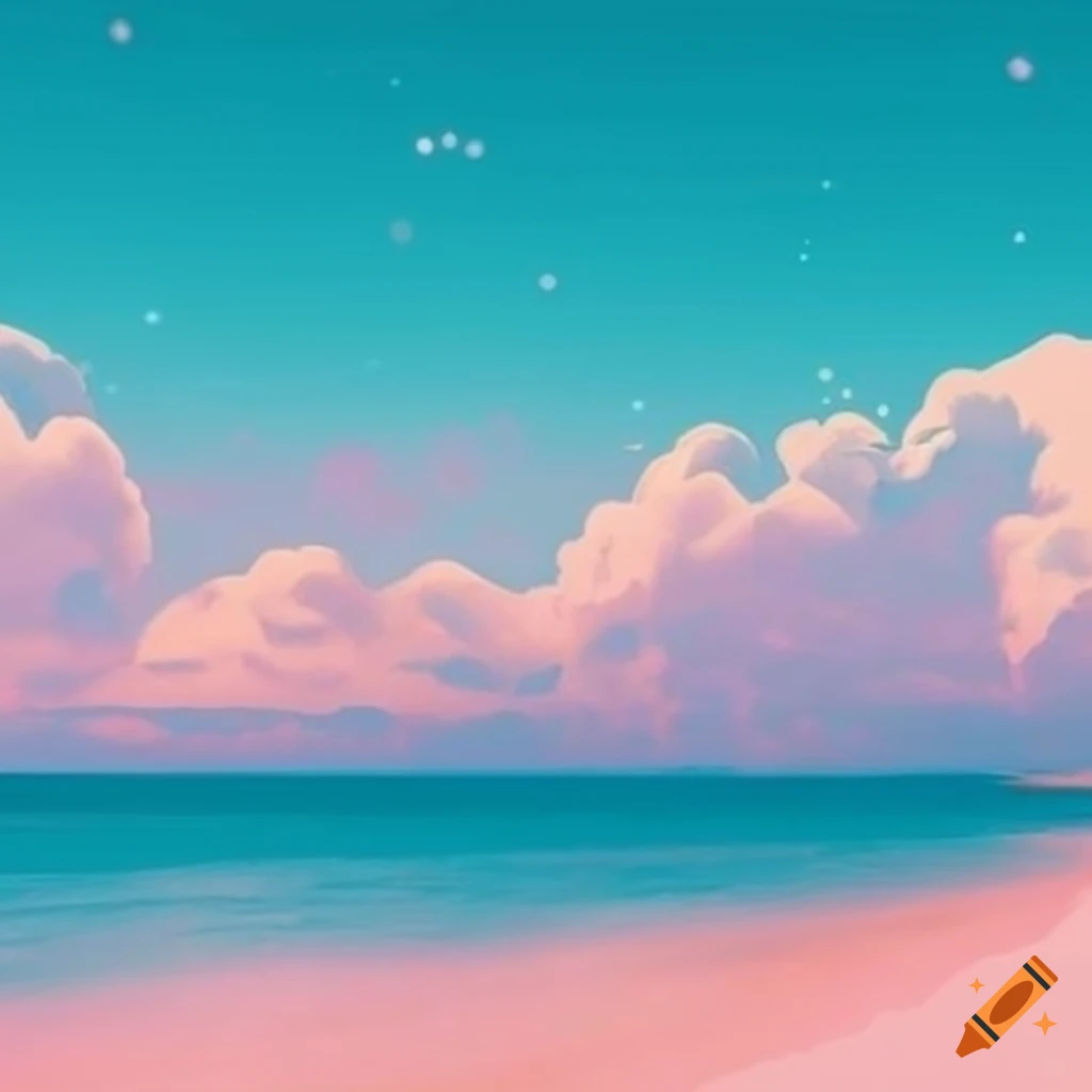 Dreamy dreamcore beach phone wallpaper with pastel clouds
