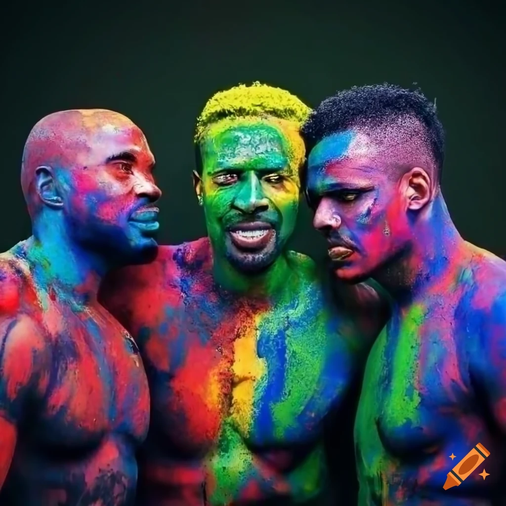 Diverse group celebrating cultural expression with body art on colorful background