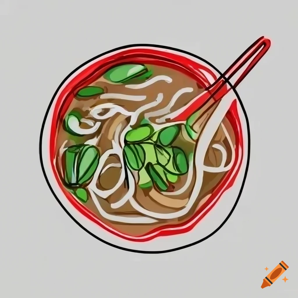 One-line draw of a red pho soup on a white background