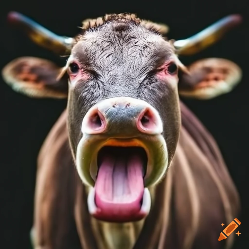 Closeup of a cow's mouth with its tongue visible