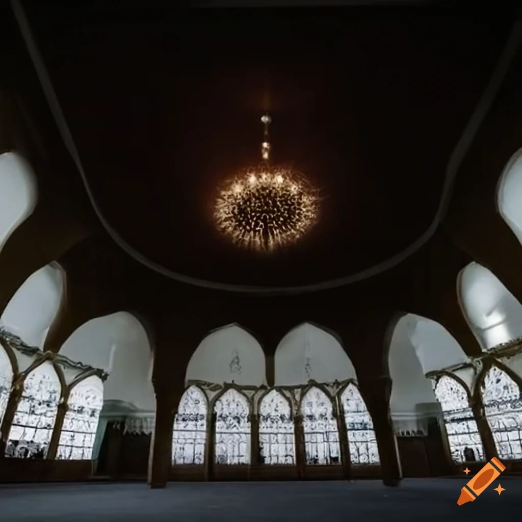 Interior of a mosque during a funeral prayer with a respectfully presented deceased individual