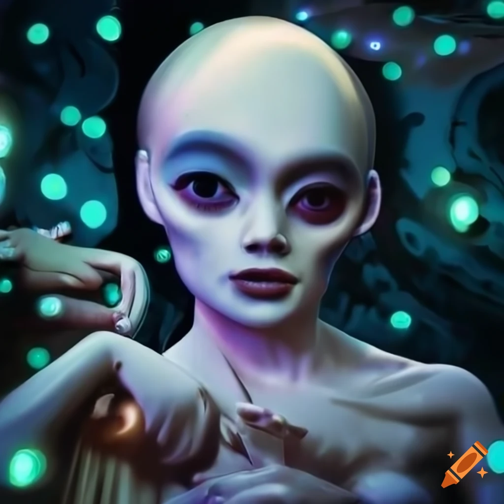 Surrealist aliens inside asymetric organic spaceship with vintage 1960's Christmas show featuring The Fabulettes band